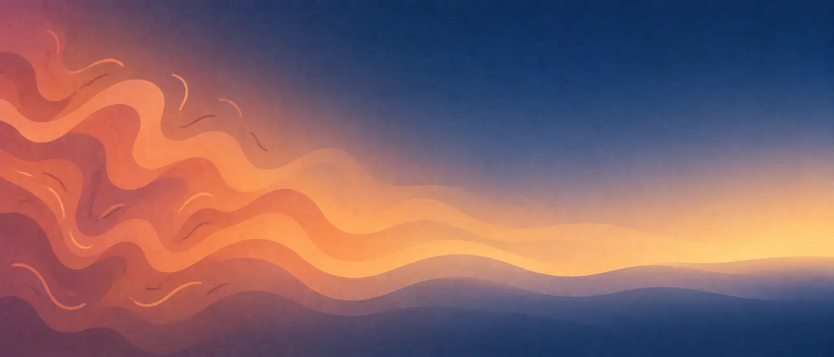 Illustration abstraite représentant une tension émotionnelle qui s'apaise progressivement jusqu'à un état de calme, symbolisant les pleurs du soir de bébé qui finissent par s'apaiser Image