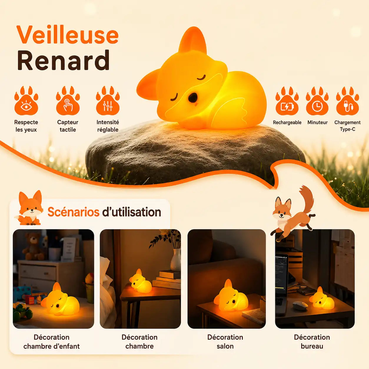 Veilleuse Renard en Silicone