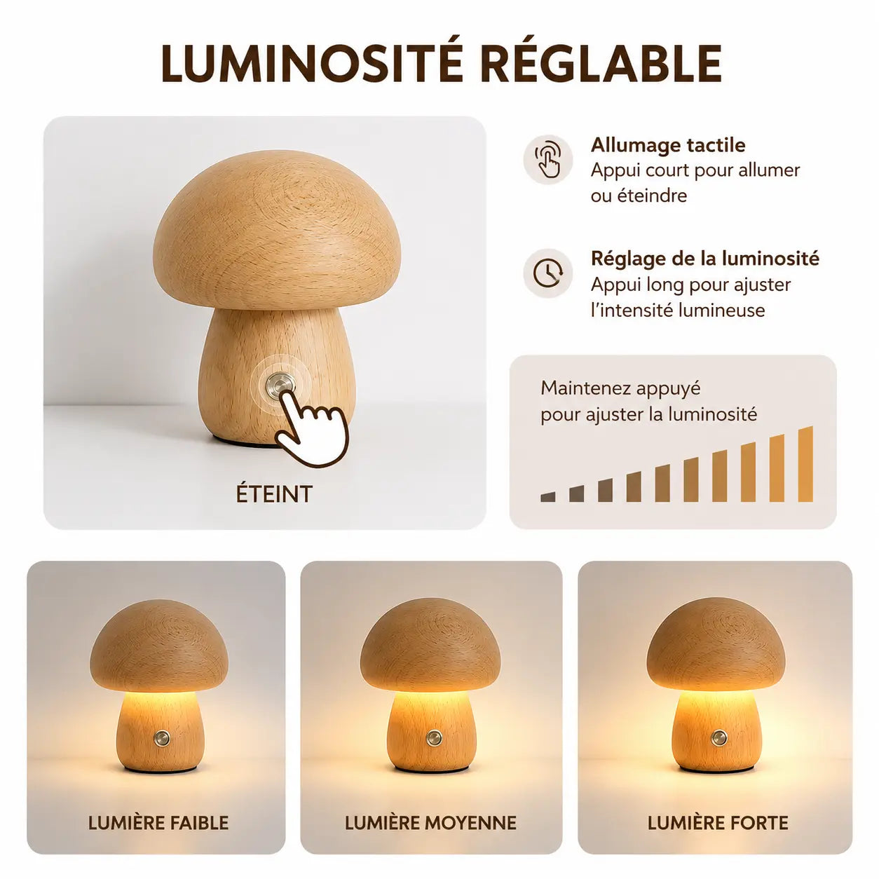 Lampe Champignon en Bois