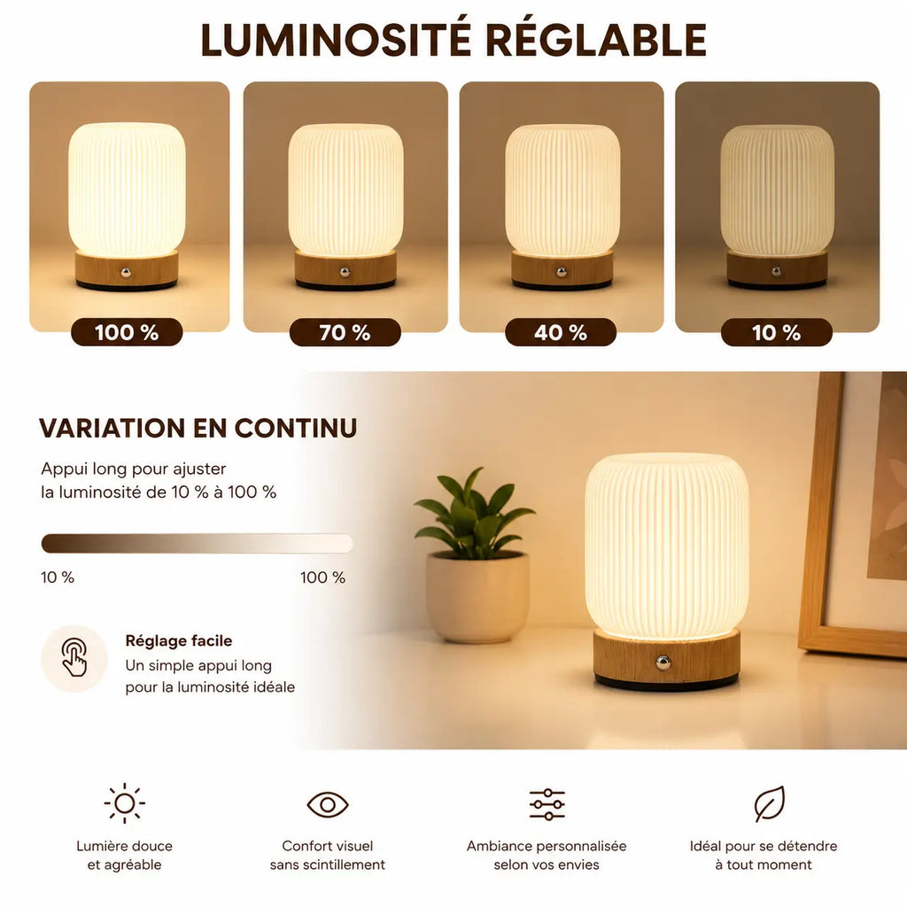 Lampe de Chevet Grain de Bois