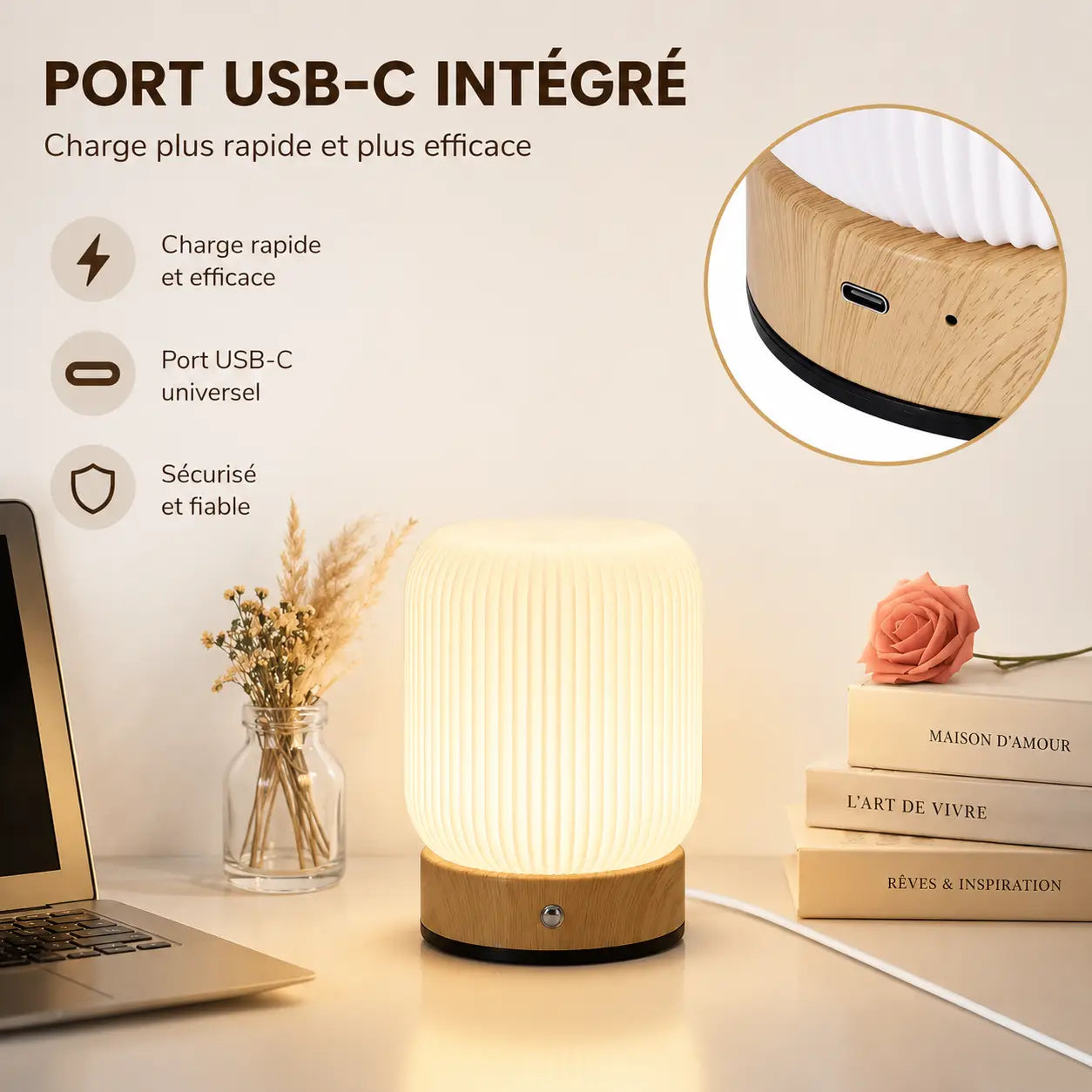 Lampe de Chevet Grain de Bois