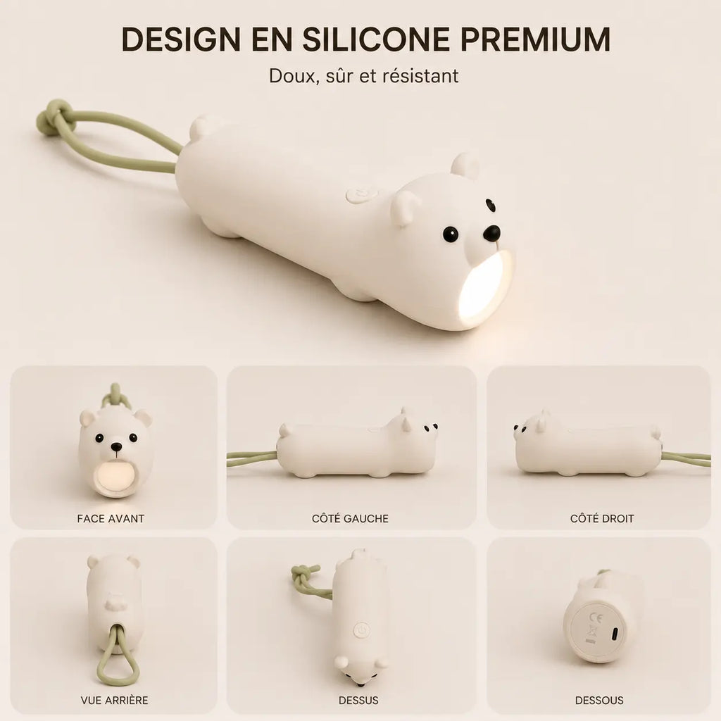 Infographie présentant les différents angles de la lampe torche ours.