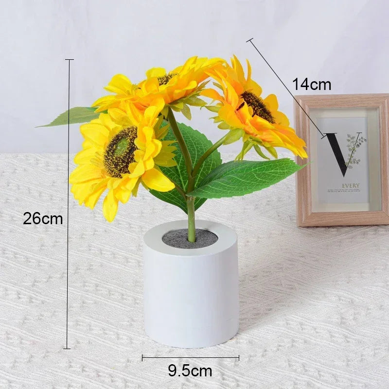 Schéma des dimensions de la lampe tournesol led en pot blanc indiquant une hauteur de 26cm et une largeur de pot de 9.5cm