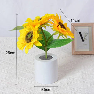 Schéma des dimensions de la lampe tournesol led en pot blanc indiquant une hauteur de 26cm et une largeur de pot de 9.5cm