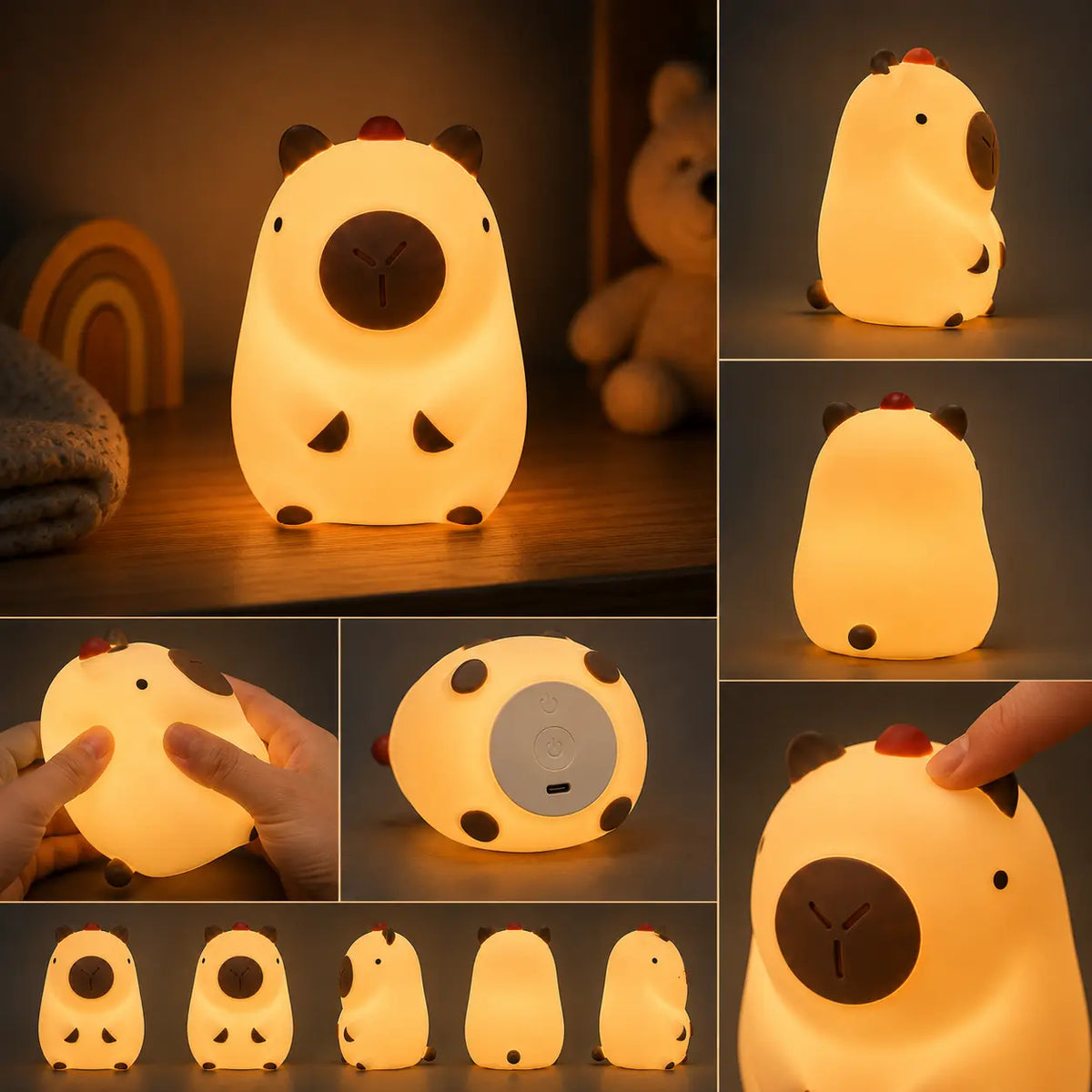Petite veilleuse capybara en silicone souple et rechargeable par USB, éclairage doux pour chambre d'enfant