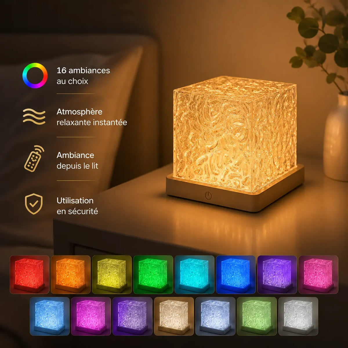 Projecteur plafond cube lumineux avec affichage des 16 couleurs d'ambiance RGB et télécommande