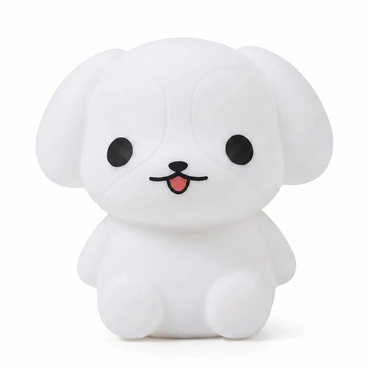Veilleuse en silicone en forme de petit chiot blanc sur fond blanc.