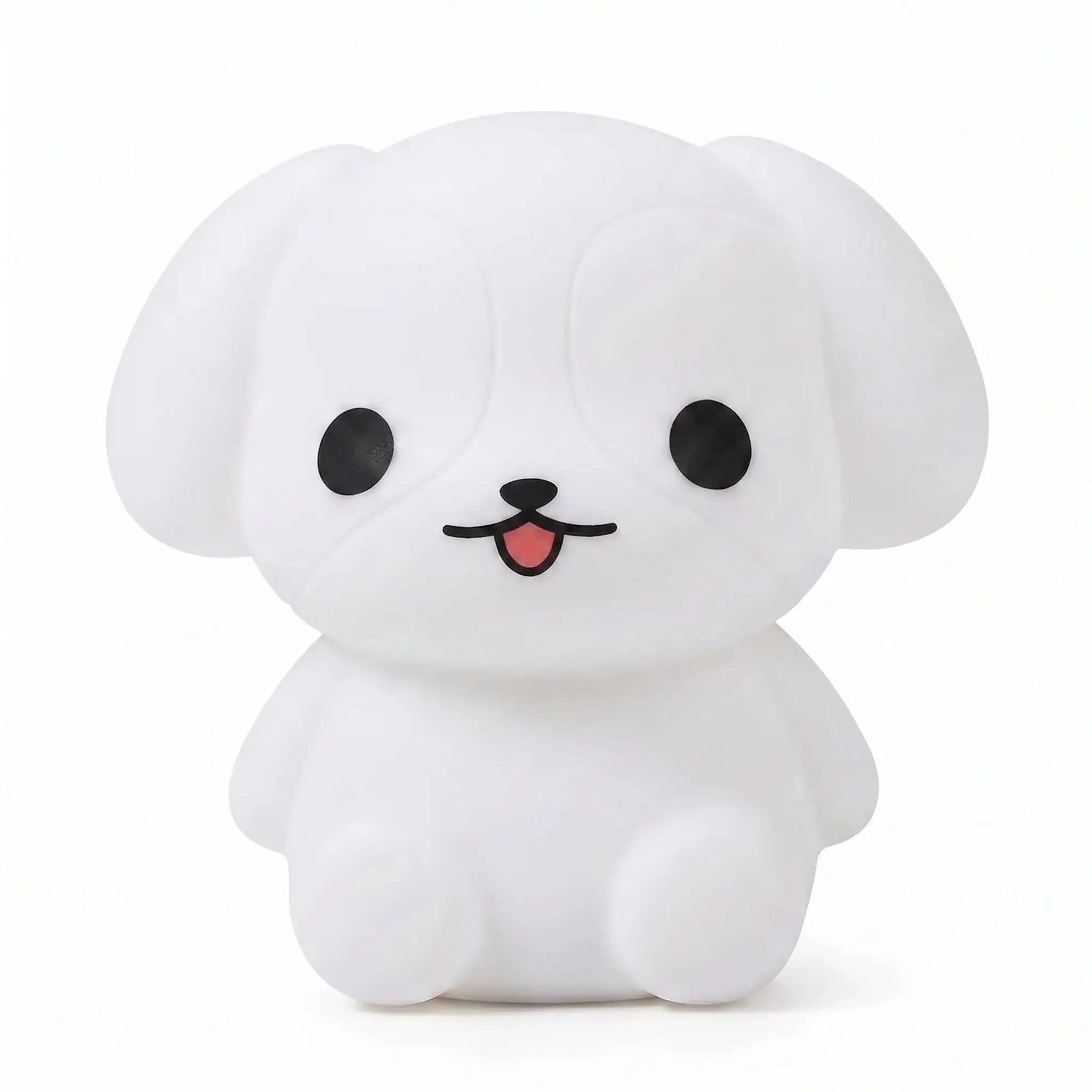 Veilleuse en silicone en forme de petit chiot blanc sur fond blanc.