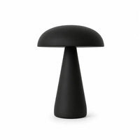 Veilleuse de table design en forme de champignon noir mat sur fond blanc