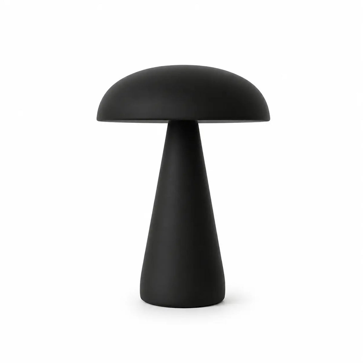 Veilleuse de table design en forme de champignon noir mat sur fond blanc