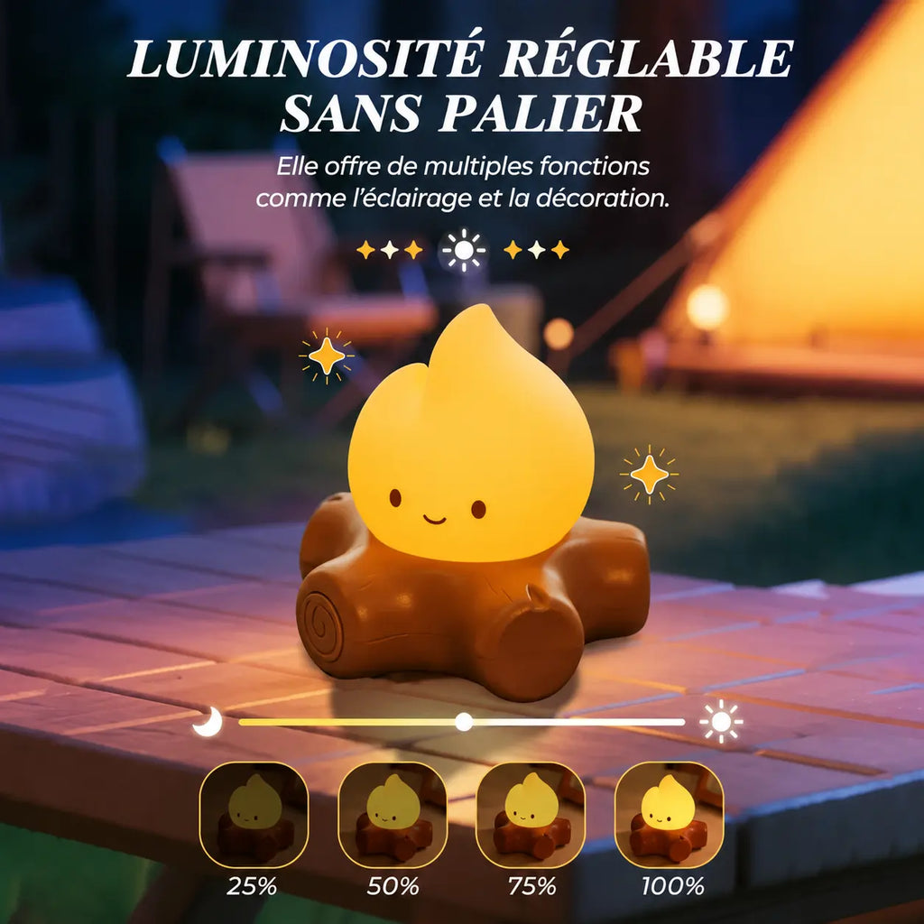 Veilleuse en forme de feu de camp avec variateur de luminosité réglable de 25% à 100%