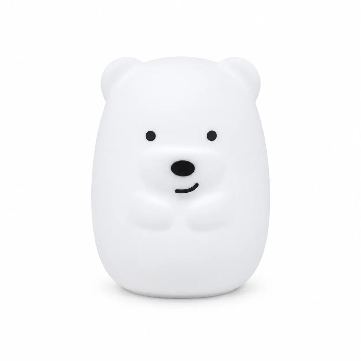 Veilleuse en silicone en forme de petit ours blanc, sur un fond blanc.