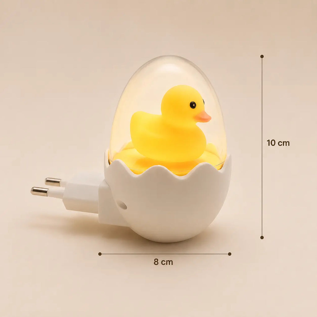 Visuel des dimensions de la veilleuse prise canard indiquant une hauteur de 10 cm et une largeur de 8 cm