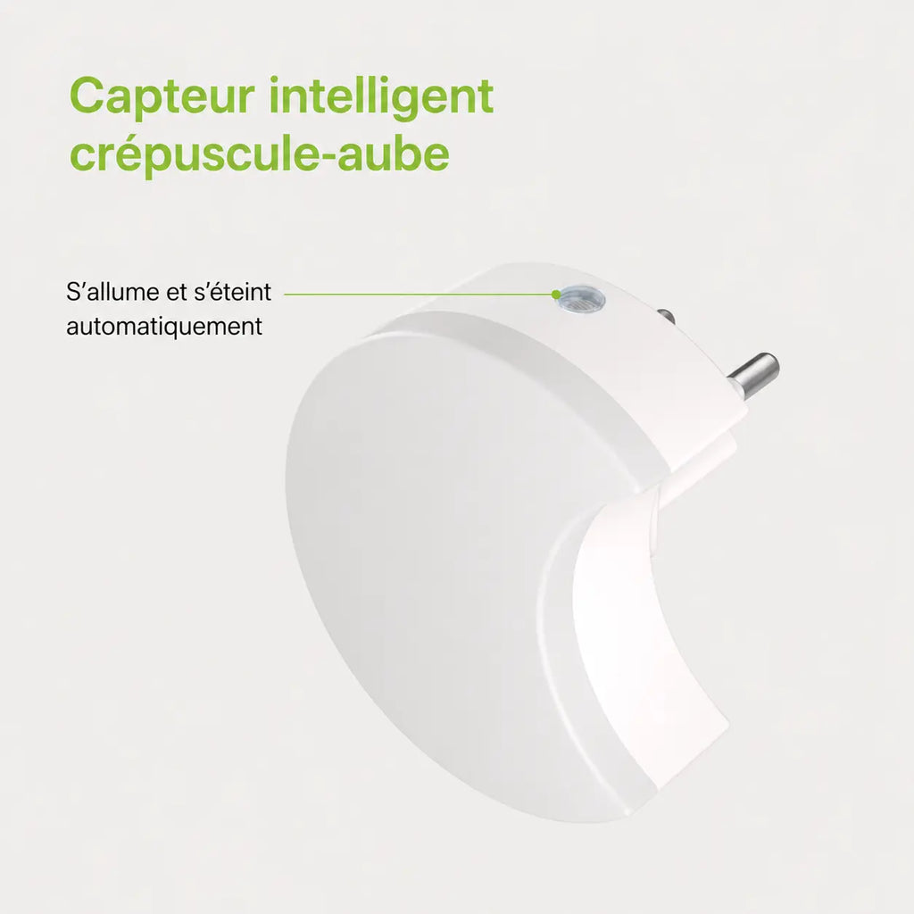 Schéma technique de la veilleuse lune mettant en évidence l'emplacement de son capteur intelligent de luminosité.