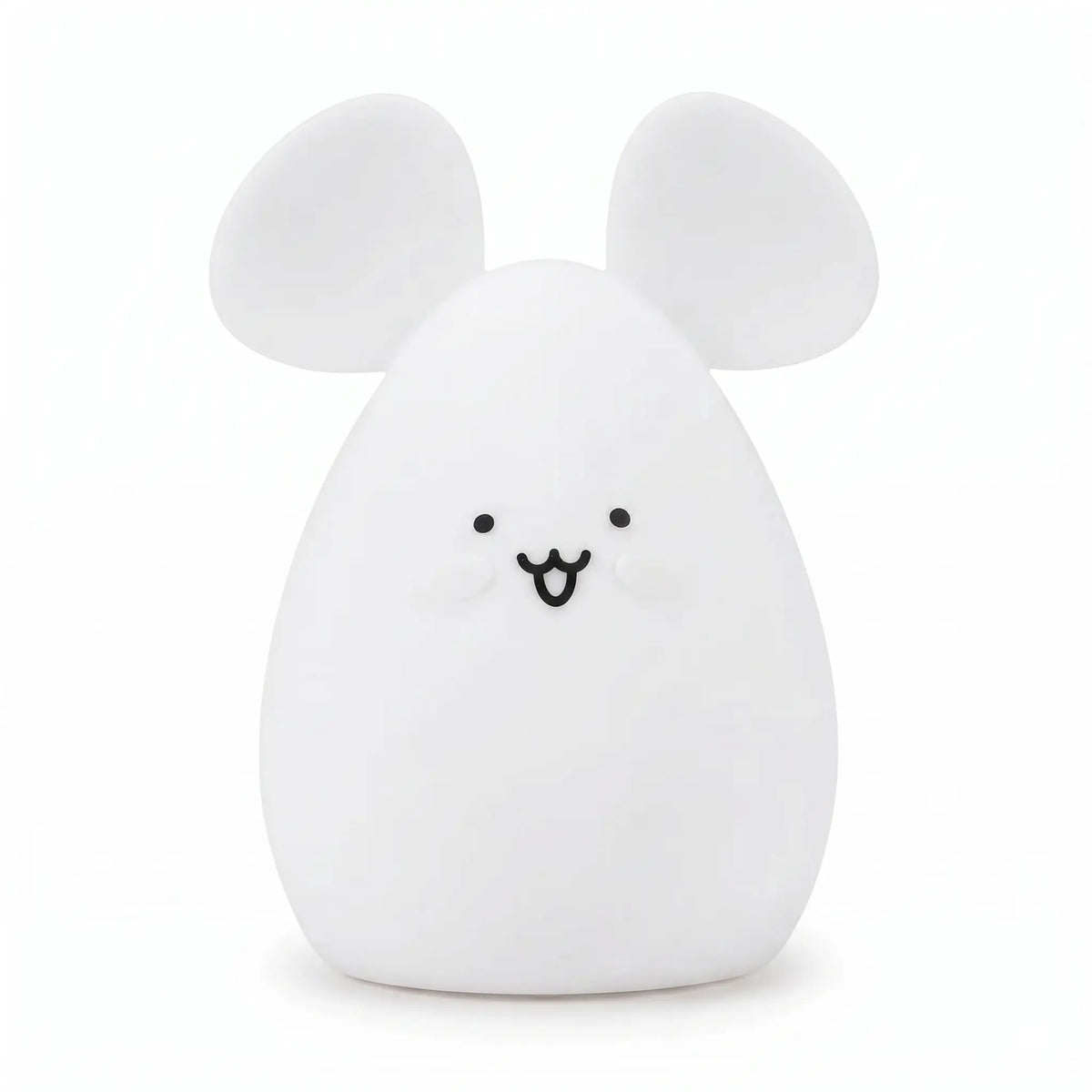 Veilleuse en silicone en forme de petite souris blanche sur fond blanc.